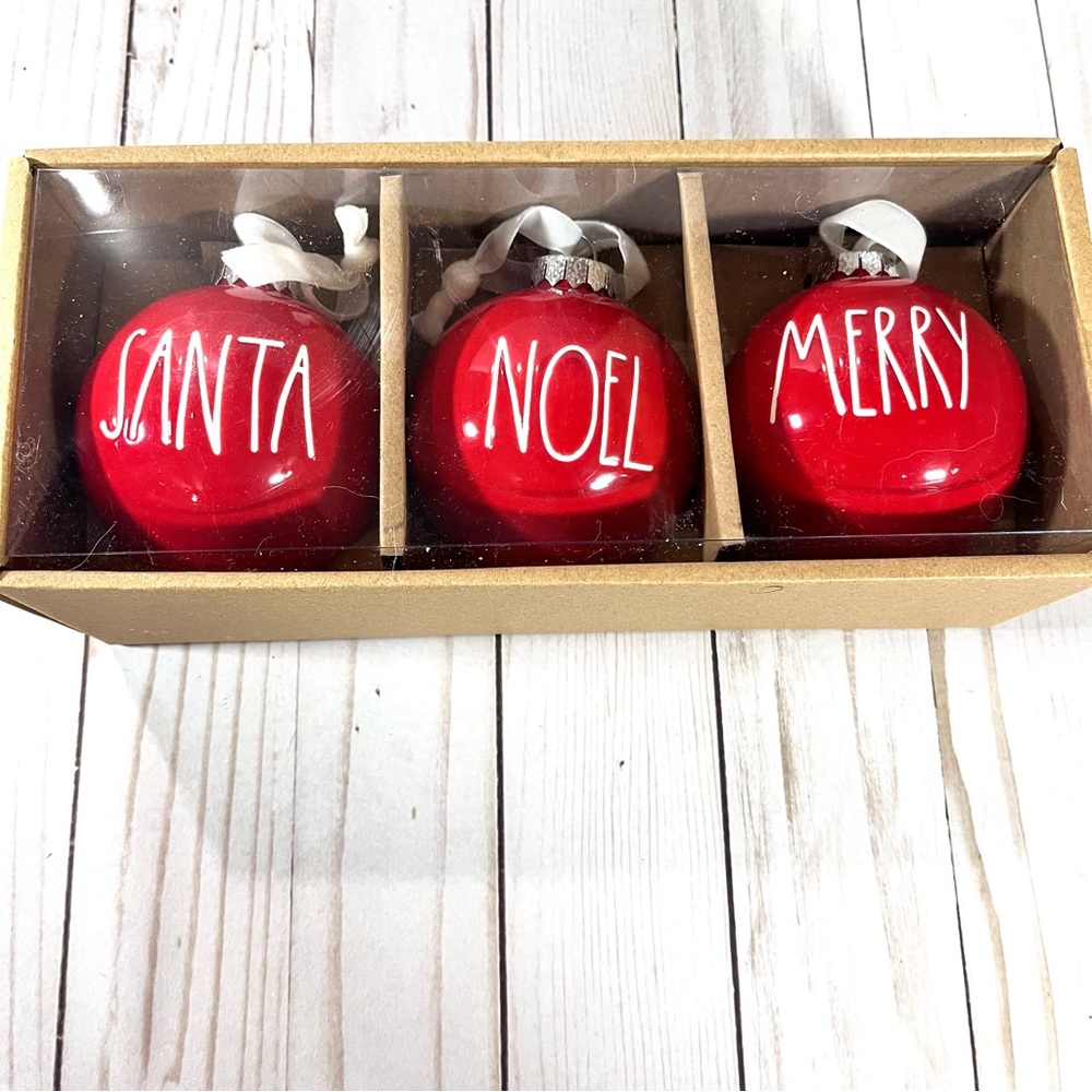 New in Box Rae Dunn by Magenta 3 Ceramic Red & White Ornaments